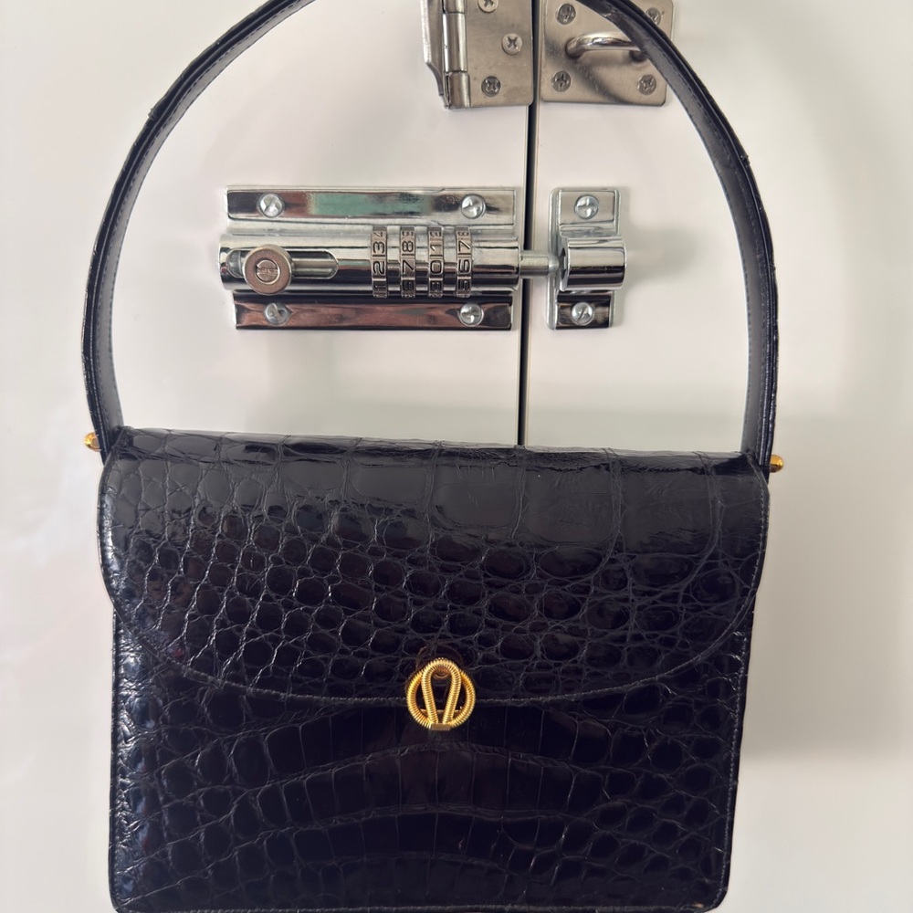 Vintage Bellastones Black Crocodile Pattern Handbag - Picture 1 of 4